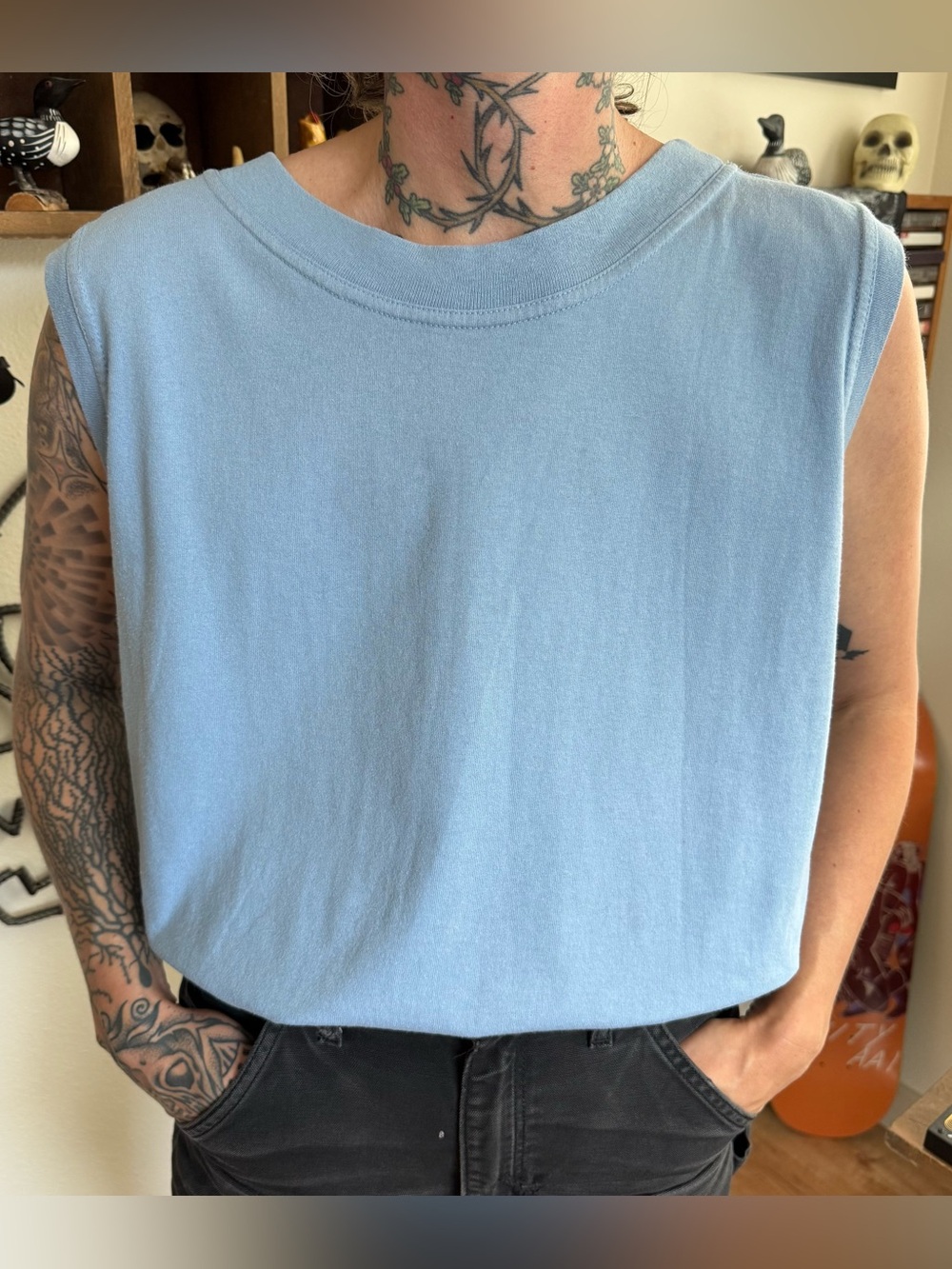 Vintage 90s Olympics Light Blue Muscle Tee 1992 ~ Size Large